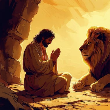 Daniel praying in the Lions den