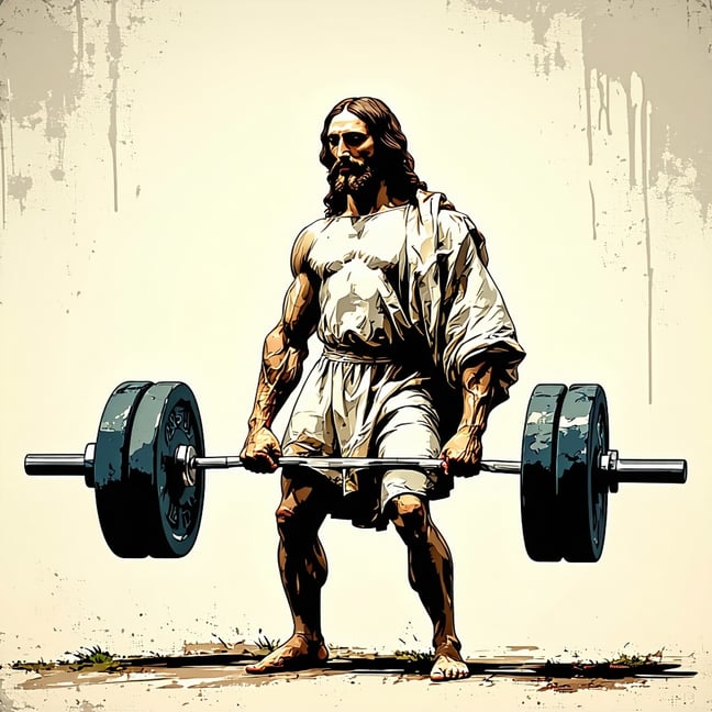 Jesus deadlifting weights-1