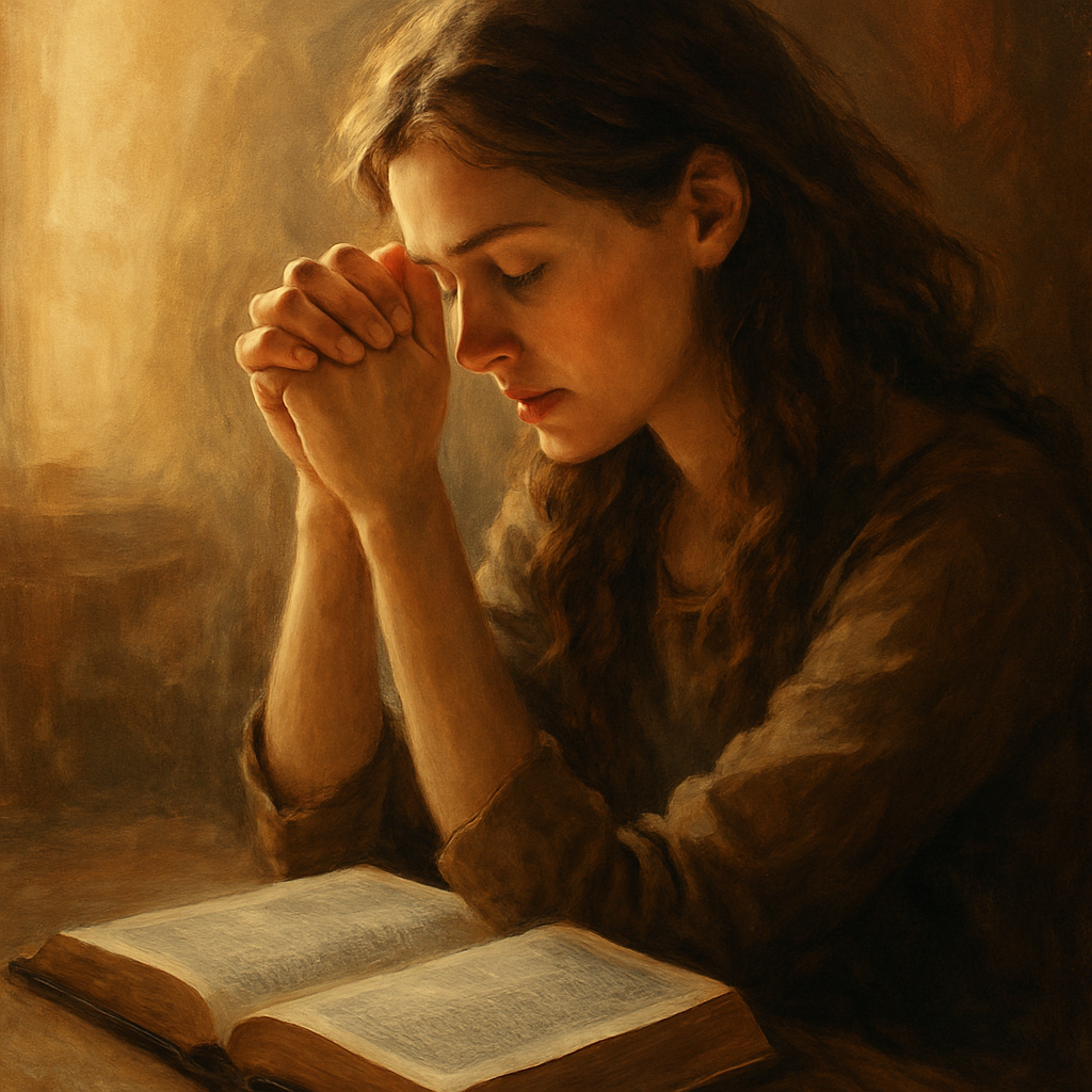 woman praying and reading a bibe